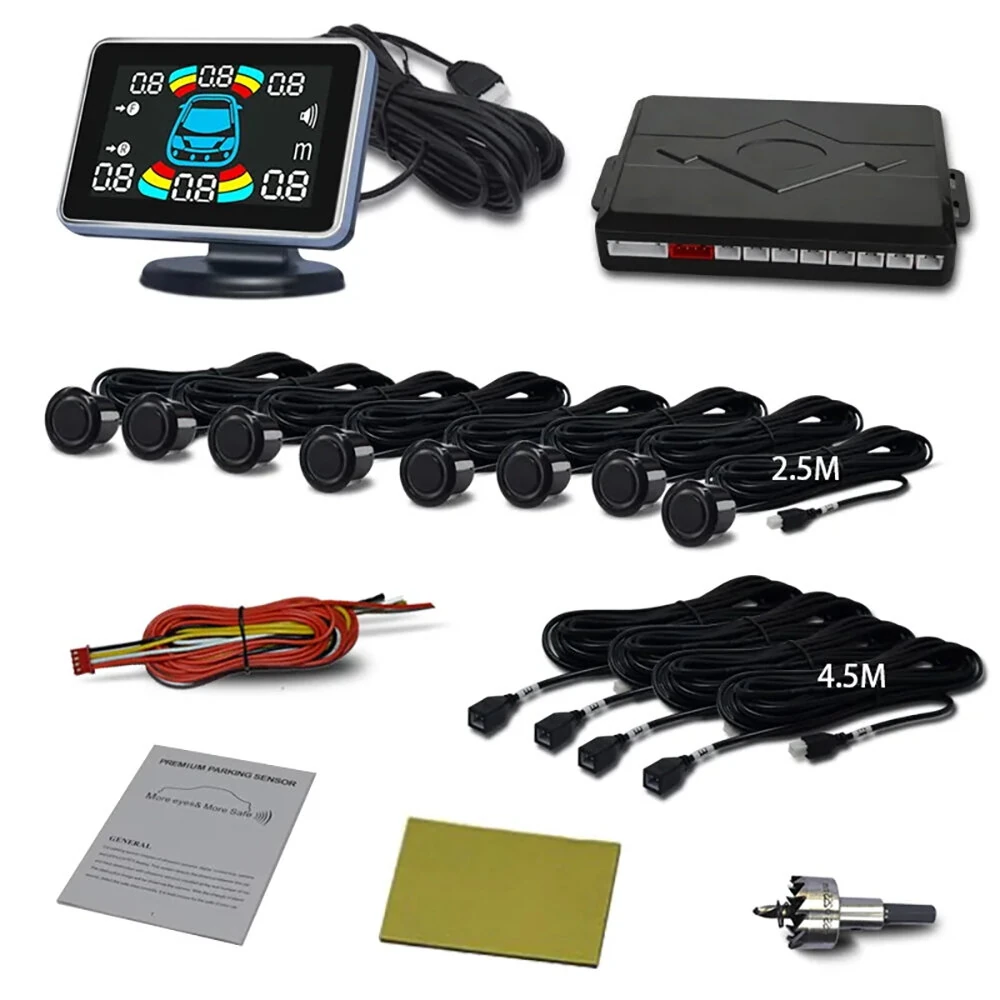 Car Reverse Parking Radar With 8 Parking Sensors Electronics Rear Automatic Detector Reverse Assist Kit Buzzer Car Reversing Radar Does Not Falsely Report Voice Buzzer Horn Alarm Front And Rear Parking — view 10