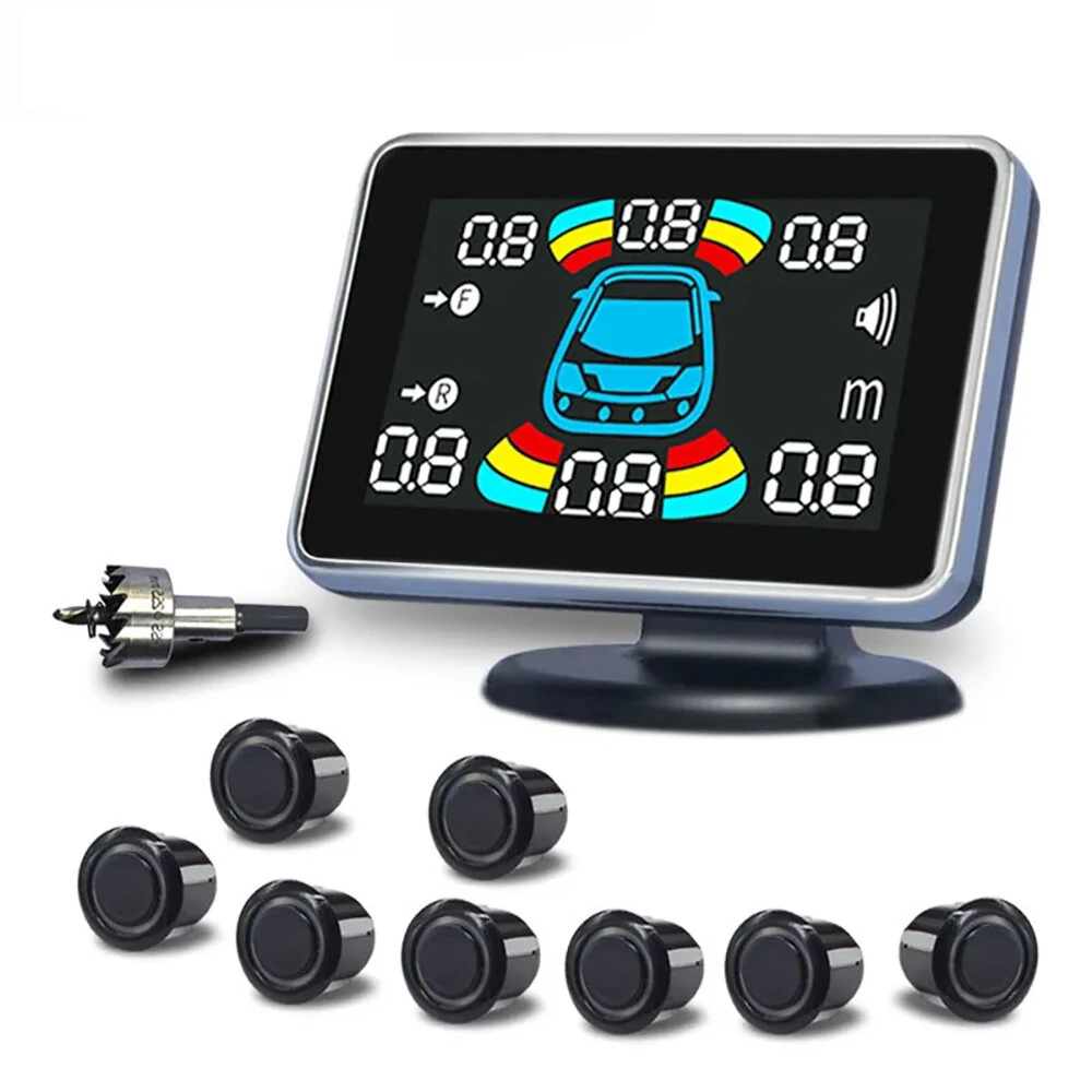 Car Reverse Parking Radar With 8 Parking Sensors Electronics Rear Automatic Detector Reverse Assist Kit Buzzer Car Reversing Radar Does Not Falsely Report Voice Buzzer Horn Alarm Front And Rear Parking — view 2