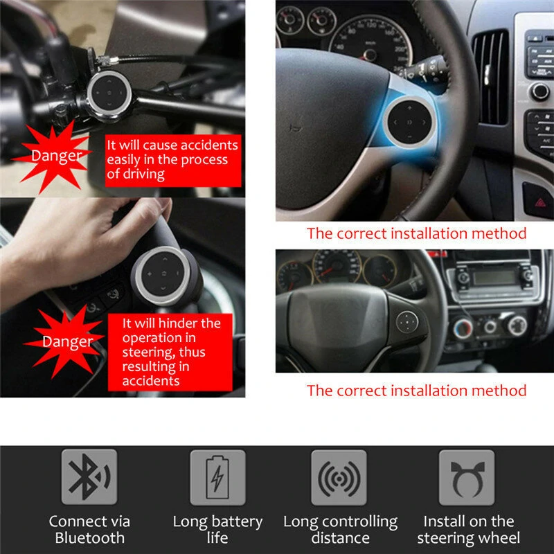 Car Wireless Bluetooth Controller Mobile Phone Multimedia Multi-functional Steering Wheel Remote Controller — view 6
