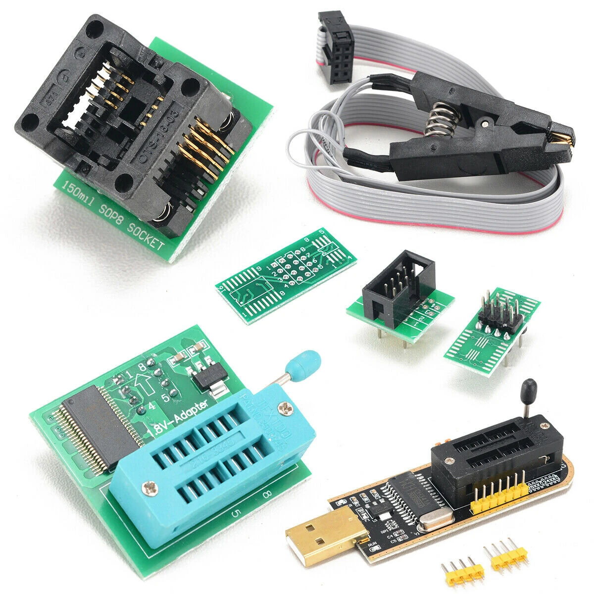 CH341B 24 25 Series EEPROM Flash BIOS USB Programmer 2-3 Megabits/Min Erase Speed Includes 1.8V Adapter and SOIC8 Test Clip — Pricio