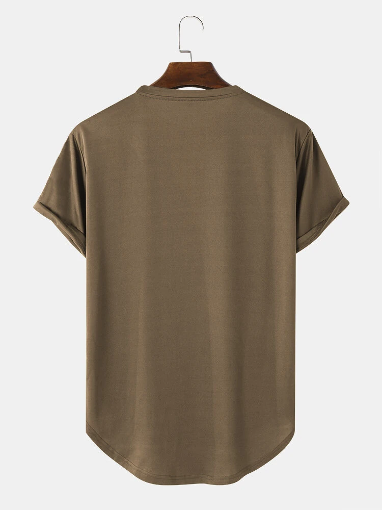 ChArmkpR Mens Japanese Letter Print Curved Hem Casual Short Sleeve T-Shirts — view 5