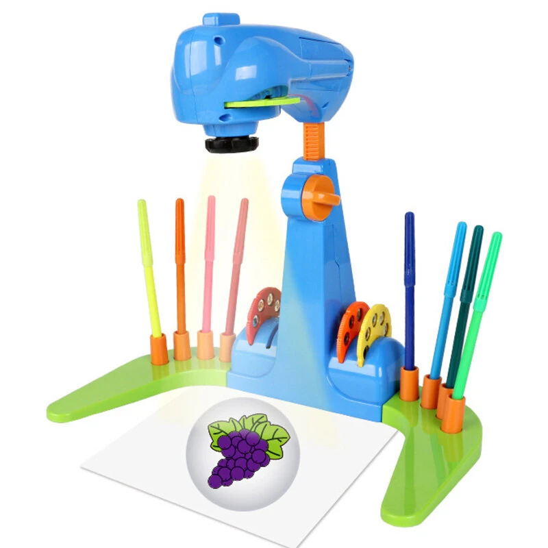 Children's Drawing Projector Toys Set with 32 Cartoon Slides and 12 Color Brushes for 3-6 Years Old Creative Painting Kit
