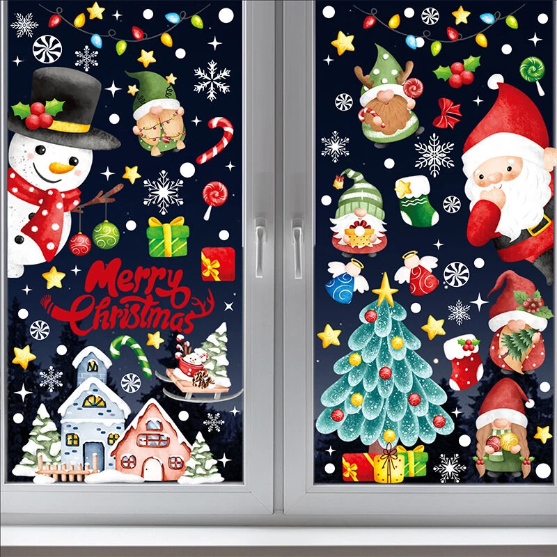 Christmas Static Window Stickers Festive Holiday Decoration Decals Hand-Painted Santa Claus Christmas Tree Stickers Christmas Holiday Decoration Stickers — view 4