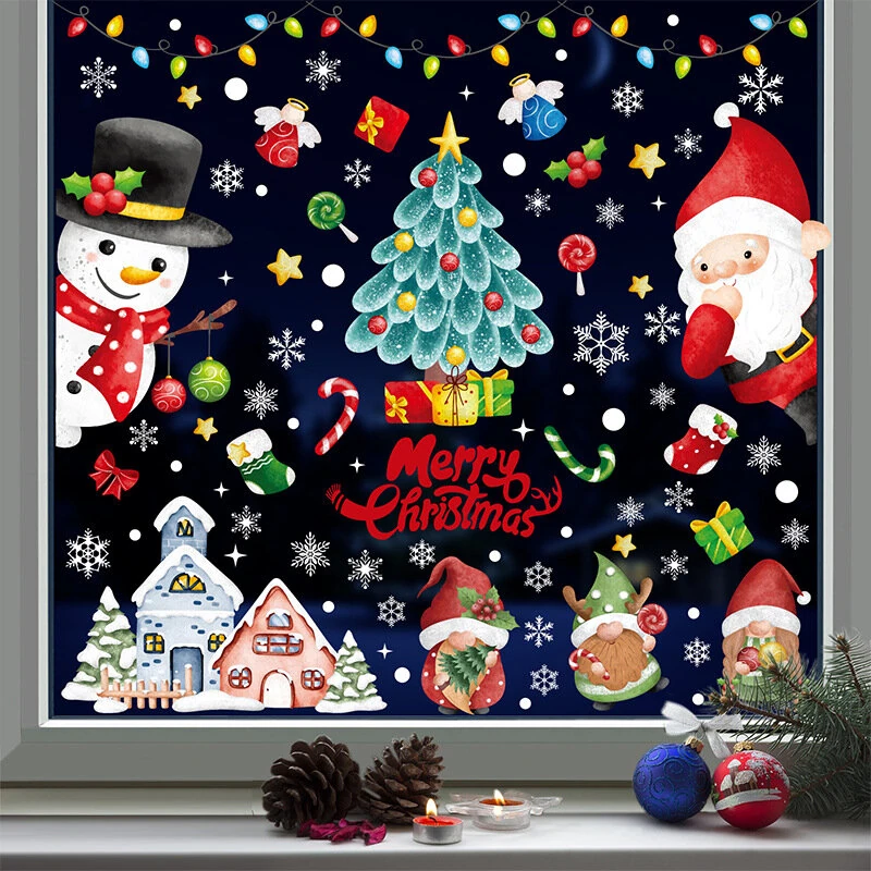 Christmas Static Window Stickers Festive Holiday Decoration Decals Hand-Painted Santa Claus Christmas Tree Stickers Christmas Holiday Decoration Stickers — view 5