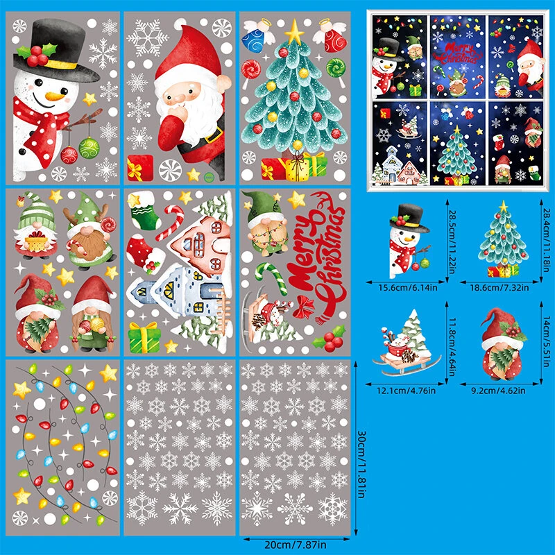 Christmas Static Window Stickers Festive Holiday Decoration Decals Hand-Painted Santa Claus Christmas Tree Stickers Christmas Holiday Decoration Stickers — view 6