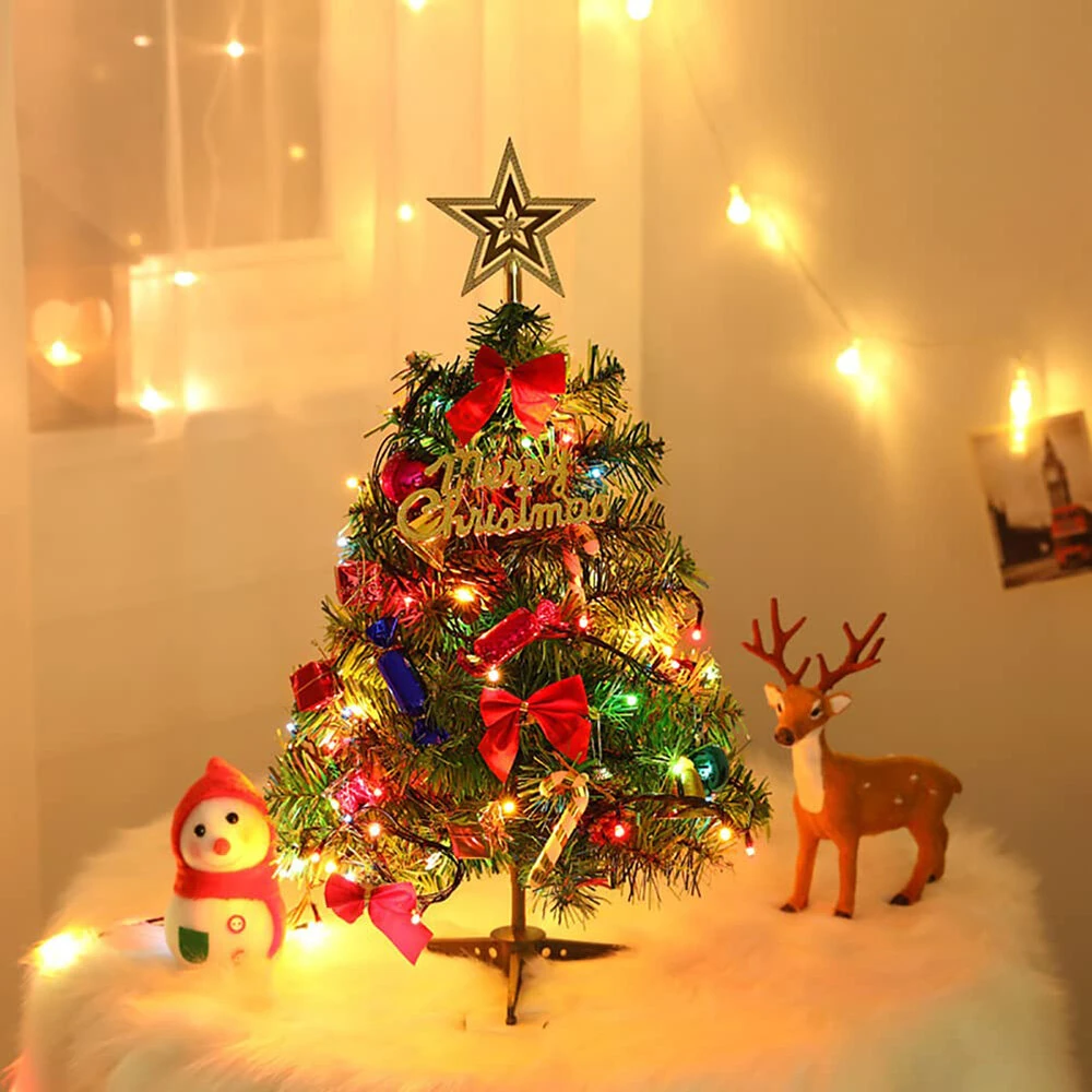 Christmas Tree With LED Lights 50cm Christmas Tree With Hanging Ornaments Star Tree Decorations Table Decorations for Office Home Kitchen — Christmas