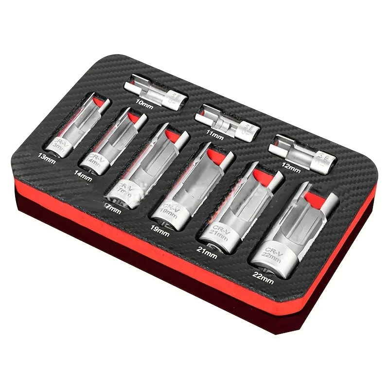 Chrome Vanadium Steel Oxygen Sensor Wrench Set 9PCS Fuel Injection Repair Tool Hexagonal Socket 10mm to 22mm ABS Master Cylinder 1/4 3/8 1/2 Drive Sockets — view 2