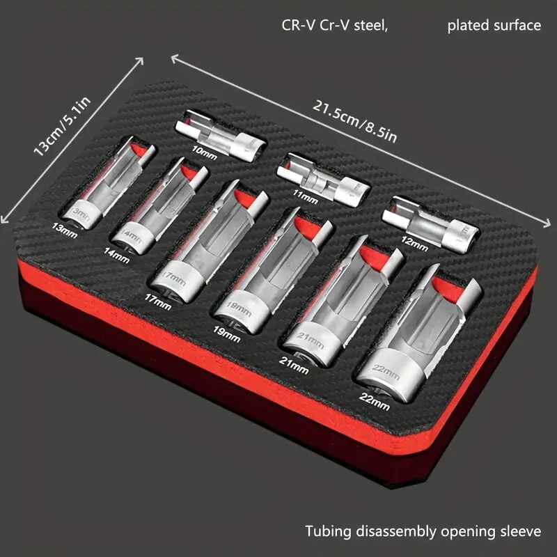 Chrome Vanadium Steel Oxygen Sensor Wrench Set 9PCS Fuel Injection Repair Tool Hexagonal Socket 10mm to 22mm ABS Master Cylinder 1/4 3/8 1/2 Drive Sockets — view 3
