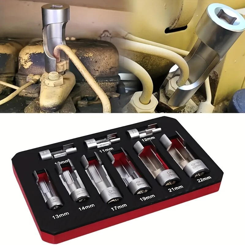 Chrome Vanadium Steel Oxygen Sensor Wrench Set 9PCS Fuel Injection Repair Tool Hexagonal Socket 10mm to 22mm ABS Master Cylinder 1/4 3/8 1/2 Drive Sockets — view 6