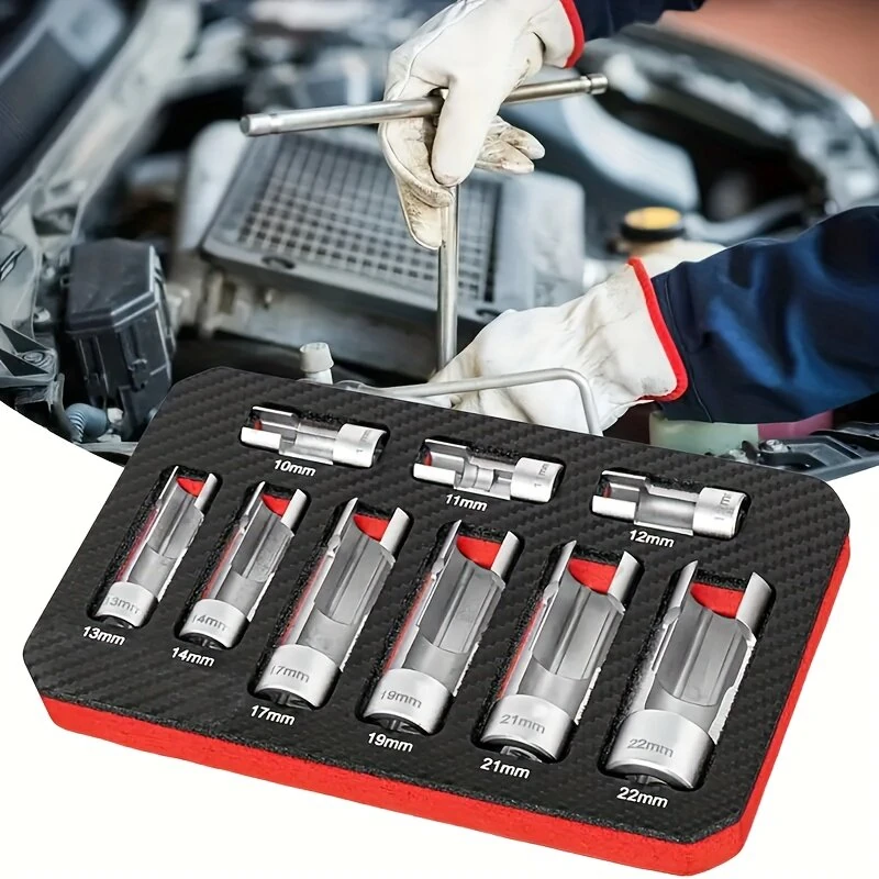 Chrome Vanadium Steel Oxygen Sensor Wrench Set 9PCS Fuel Injection Repair Tool Hexagonal Socket 10mm to 22mm ABS Master Cylinder 1/4 3/8 1/2 Drive Sockets — view 7