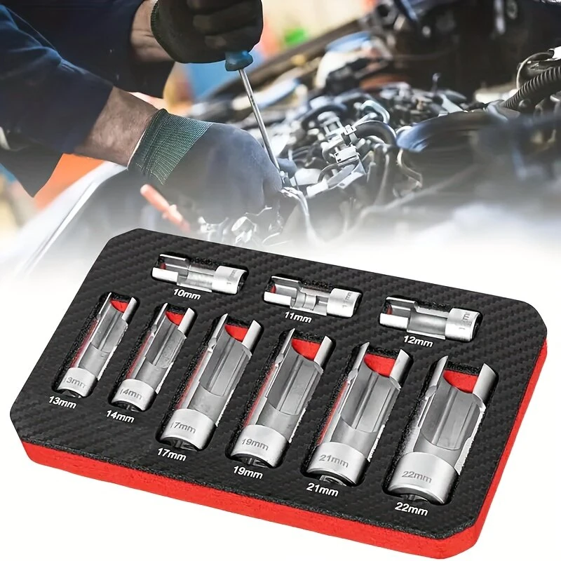 Chrome Vanadium Steel Oxygen Sensor Wrench Set 9PCS Fuel Injection Repair Tool Hexagonal Socket 10mm to 22mm ABS Master Cylinder 1/4 3/8 1/2 Drive Sockets — view 8