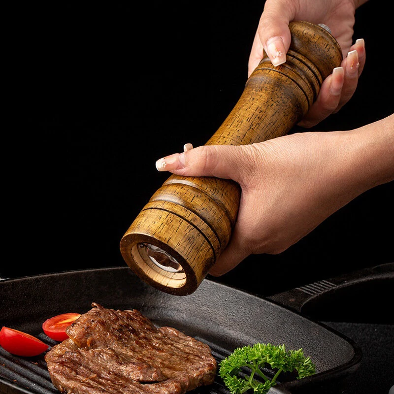 Classic Manual Salt Mill Wooden Pepper Grinder Set Salt Grinder Refillable Pepper Mill Pepper Grinder for Kitchen — view 3