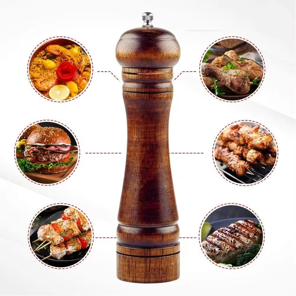 Classic Manual Salt Mill Wooden Pepper Grinder Set Salt Grinder Refillable Pepper Mill Pepper Grinder for Kitchen — view 4