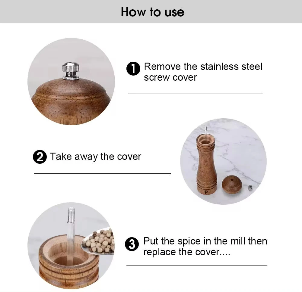 Classic Manual Salt Mill Wooden Pepper Grinder Set Salt Grinder Refillable Pepper Mill Pepper Grinder for Kitchen — view 5