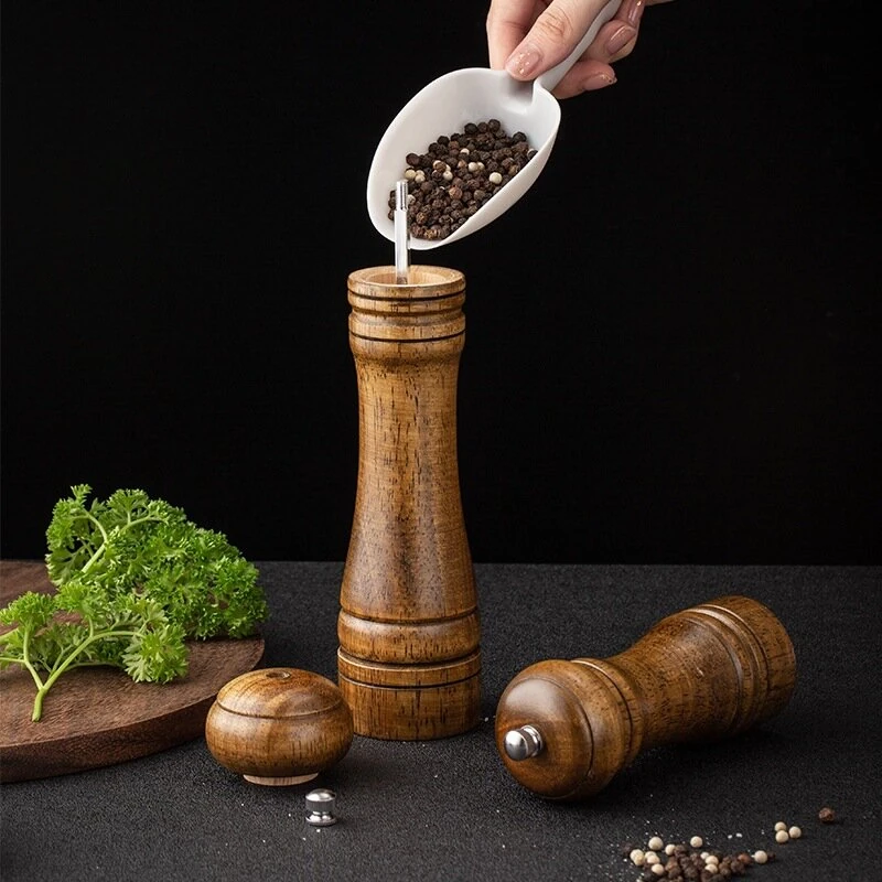 Classic Manual Salt Mill Wooden Pepper Grinder Set Salt Grinder Refillable Pepper Mill Pepper Grinder for Kitchen — view 9