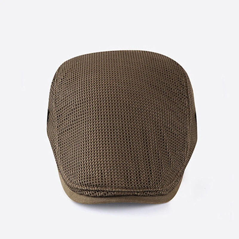 Collrown Breathable Beret Cap Men Mesh Fabric Flat Hat Newsboy Cap Driving Fishing Hat Peaked Cap Adjustable Cabbie Hat — view 4
