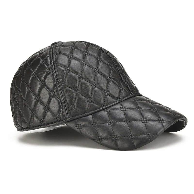 Collrown Genuine Sheepskin Leather Baseball Caps Men Fashion Solid Color Casual Peaked Cap Street Hat 55-61CM — view 3