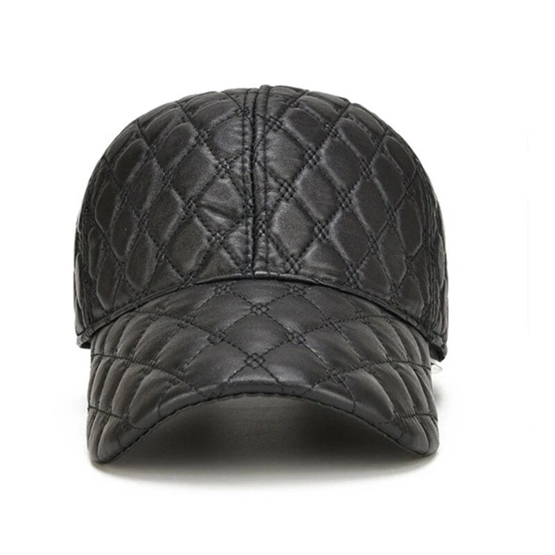Collrown Genuine Sheepskin Leather Baseball Caps Men Fashion Solid Color Casual Peaked Cap Street Hat 55-61CM — view 4