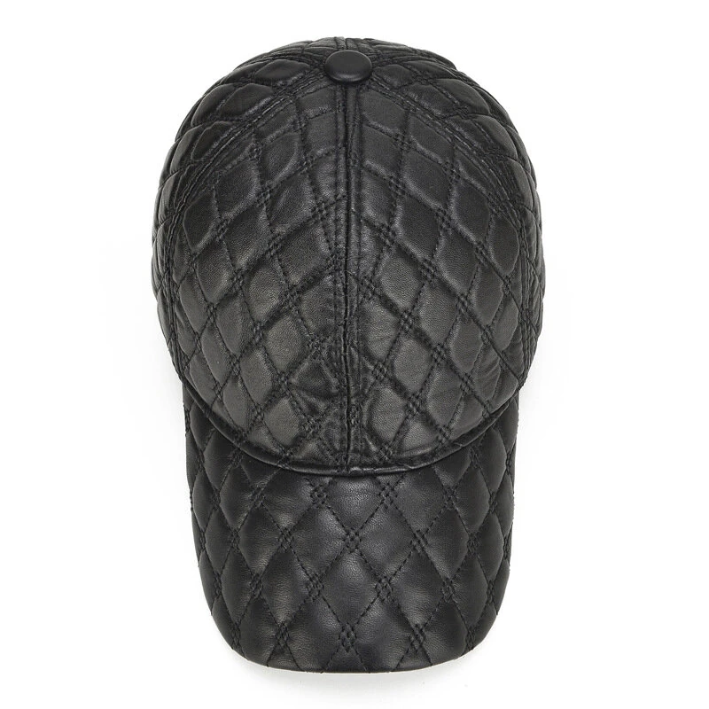 Collrown Genuine Sheepskin Leather Baseball Caps Men Fashion Solid Color Casual Peaked Cap Street Hat 55-61CM — view 5