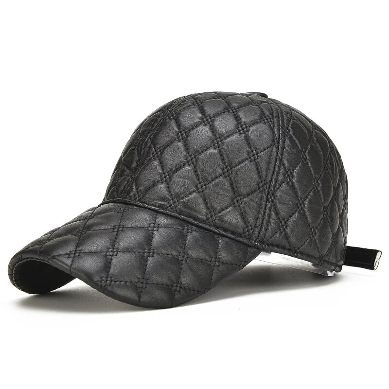 Collrown Genuine Sheepskin Leather Baseball Caps Men Fashion Solid Color Casual Peaked Cap Street Hat 55-61CM — view 6