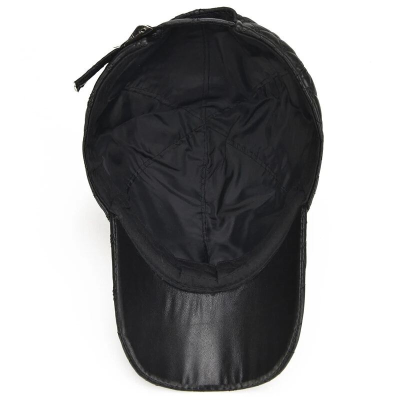 Collrown Genuine Sheepskin Leather Baseball Caps Men Fashion Solid Color Casual Peaked Cap Street Hat 55-61CM — view 7