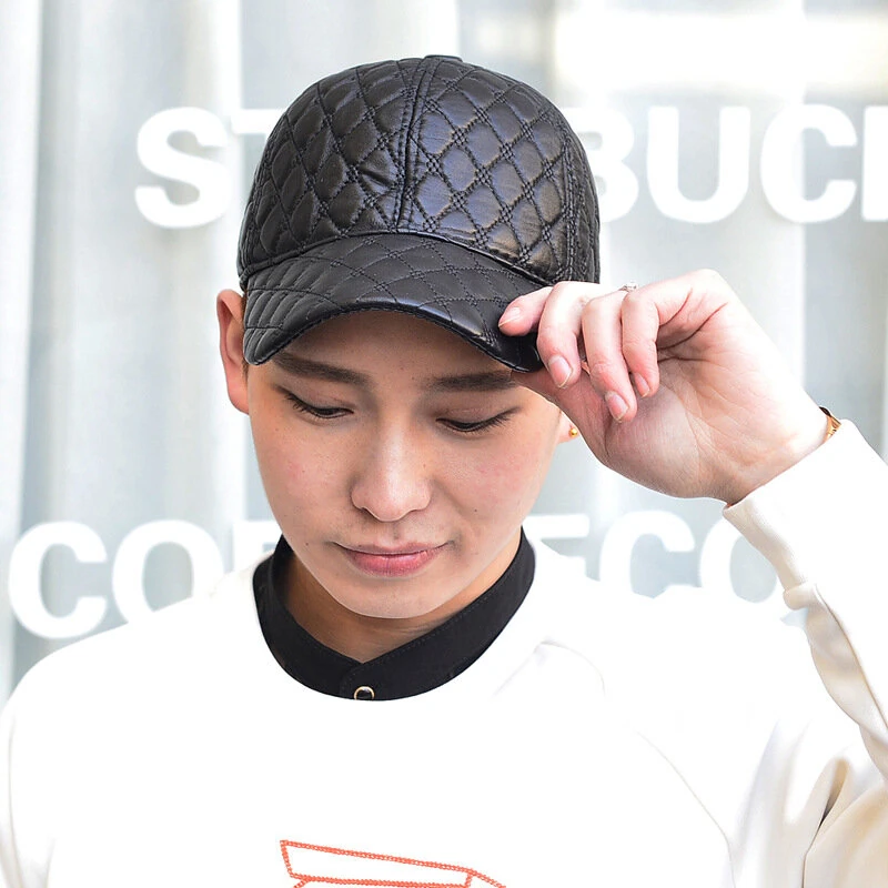 Collrown Genuine Sheepskin Leather Baseball Caps Men Fashion Solid Color Casual Peaked Cap Street Hat 55-61CM — view 8