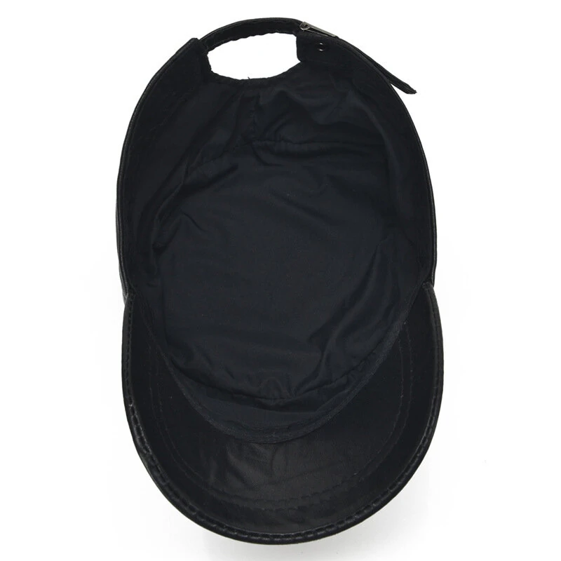 Collrown Genuine Sheepskin Leather Cap Men's Flat Cap Adjustable Outdoor Casual Black Caps for Spring Fall — view 5