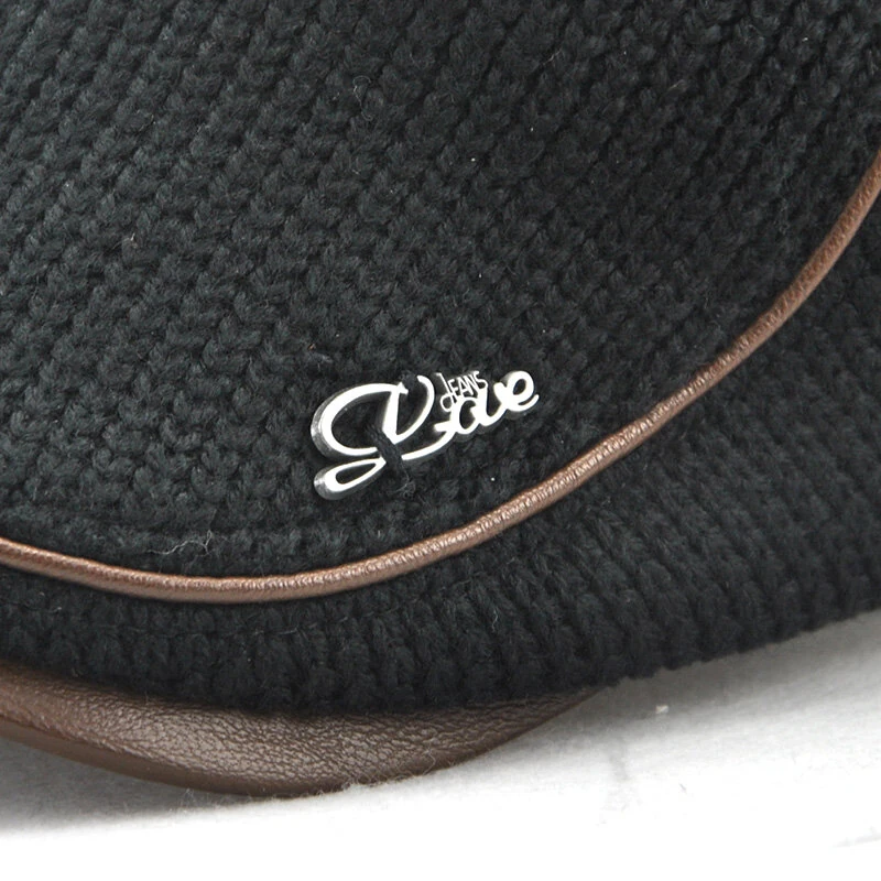 Collrown Knitted Berets Patchwork Leather Brim Men Flat Cap Retro Visor Hat Autumn Winter Warmer Casual Crochet Hat Forward Cap — view 5