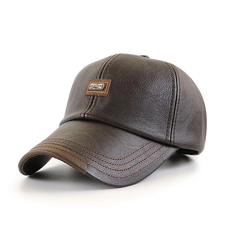 Collrown Men's Outdoor PU Leather Baseball Cap Casual Sun Hat Adjustable Sport Casual Visor Hat for Autumn Winter