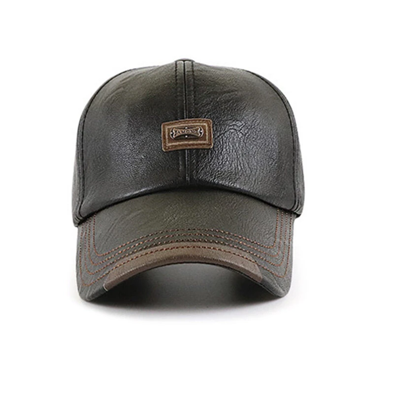 Collrown Men's Outdoor PU Leather Baseball Cap Casual Sun Hat Adjustable Sport Casual Visor Hat for Autumn Winter — view 6