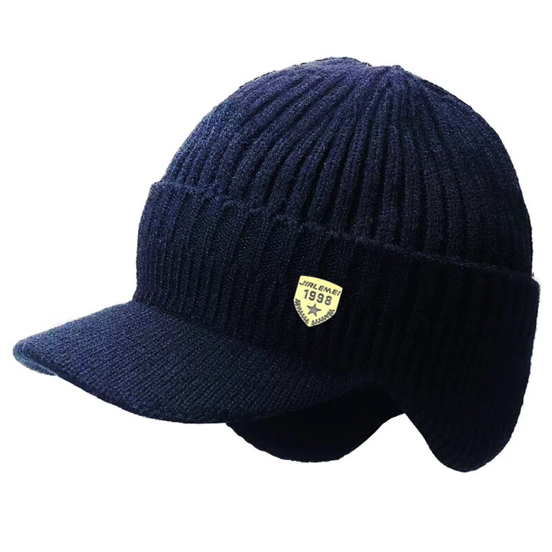 Collrown Men Winter Knitted Hat Outdoor Cycling Ear Protection Warmth Peaked Cap Riding Thick Earmuffs Beanie Hats — view 2