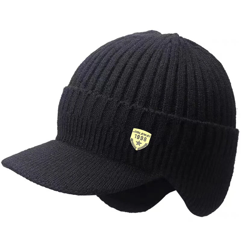 Collrown Men Winter Knitted Hat Outdoor Cycling Ear Protection Warmth Peaked Cap Riding Thick Earmuffs Beanie Hats — view 3