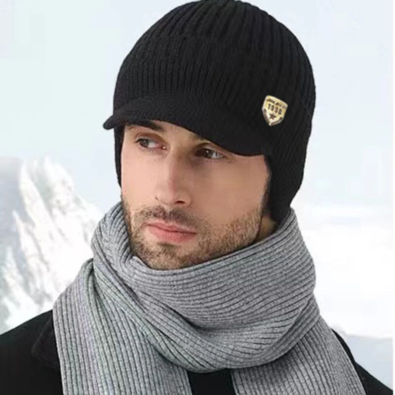 Collrown Men Winter Knitted Hat Outdoor Cycling Ear Protection Warmth Peaked Cap Riding Thick Earmuffs Beanie Hats — view 6