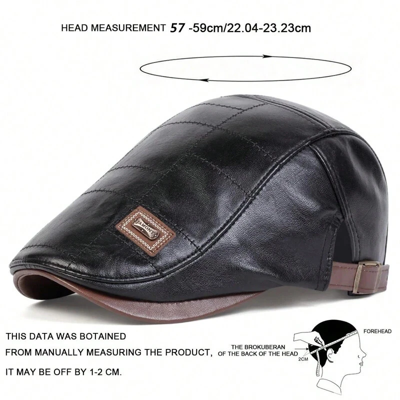 Collrown Vintage Berets Mens PU Leather Beret Hats Autumn Winter Adjustable Hats Men's Visor Warm Flat Peaked Cap Cabbie Hunting Thicken Hat — view 3