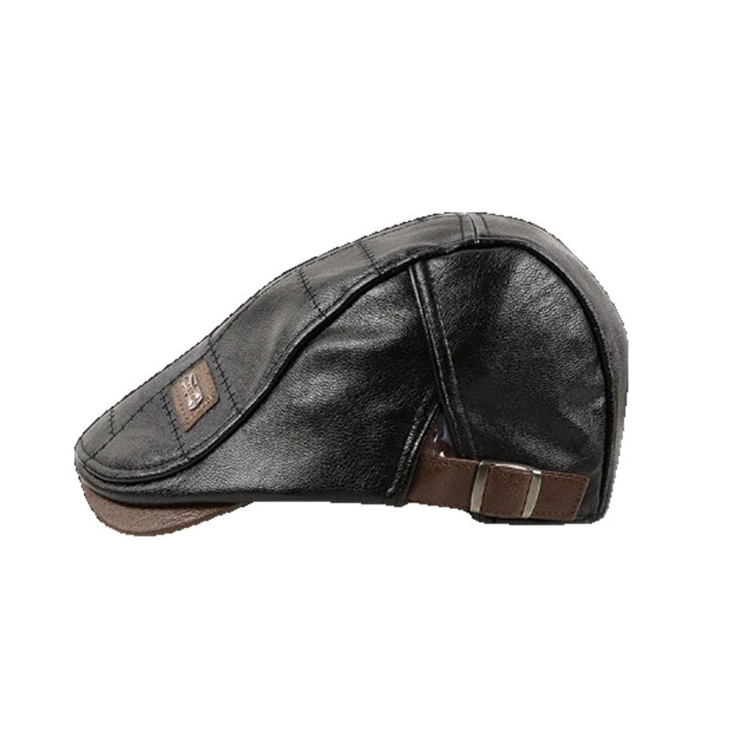 Collrown Vintage Berets Mens PU Leather Beret Hats Autumn Winter Adjustable Hats Men's Visor Warm Flat Peaked Cap Cabbie Hunting Thicken Hat — view 7