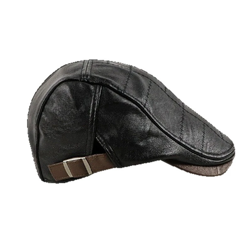 Collrown Vintage Berets Mens PU Leather Beret Hats Autumn Winter Adjustable Hats Men's Visor Warm Flat Peaked Cap Cabbie Hunting Thicken Hat — view 8