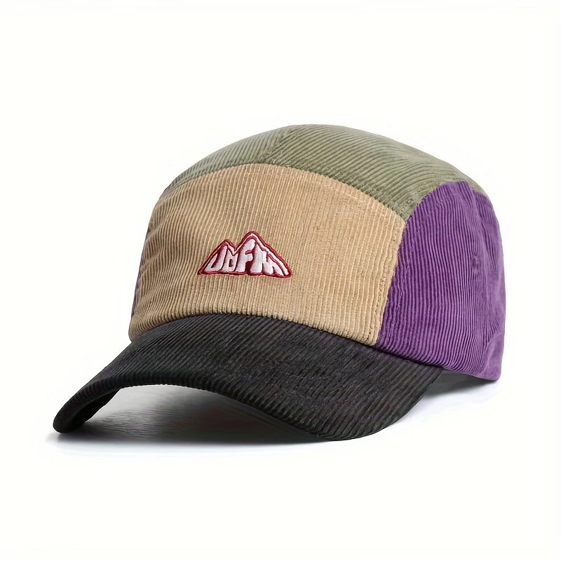 Color-Block Corduroy Baseball Cap Cotton Machine Embroidery Gradient Dye Round Crown Wide Brim Adjustable Size