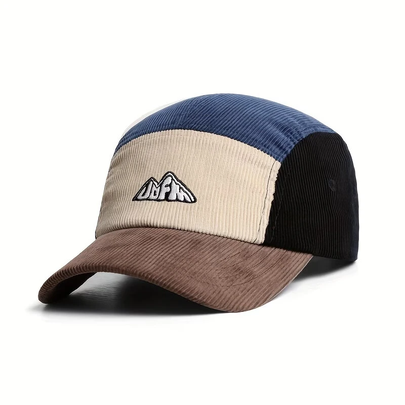 Color-Block Corduroy Baseball Cap Cotton Machine Embroidery Gradient Dye Round Crown Wide Brim Adjustable Size — view 2
