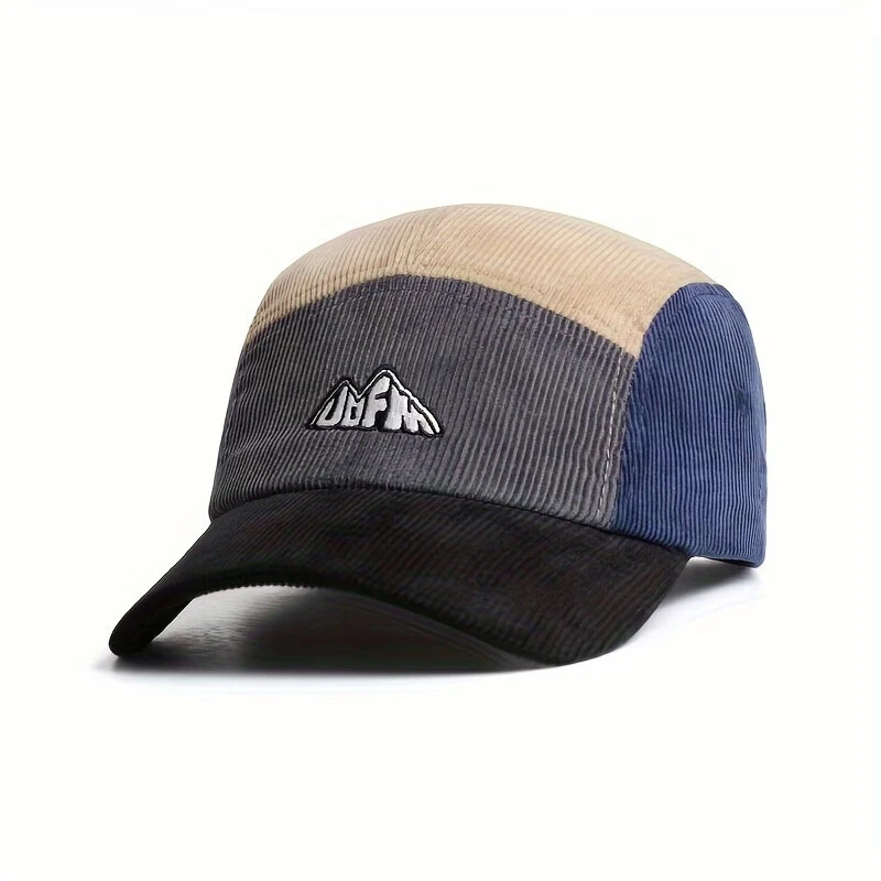 Color-Block Corduroy Baseball Cap Cotton Machine Embroidery Gradient Dye Round Crown Wide Brim Adjustable Size — view 3