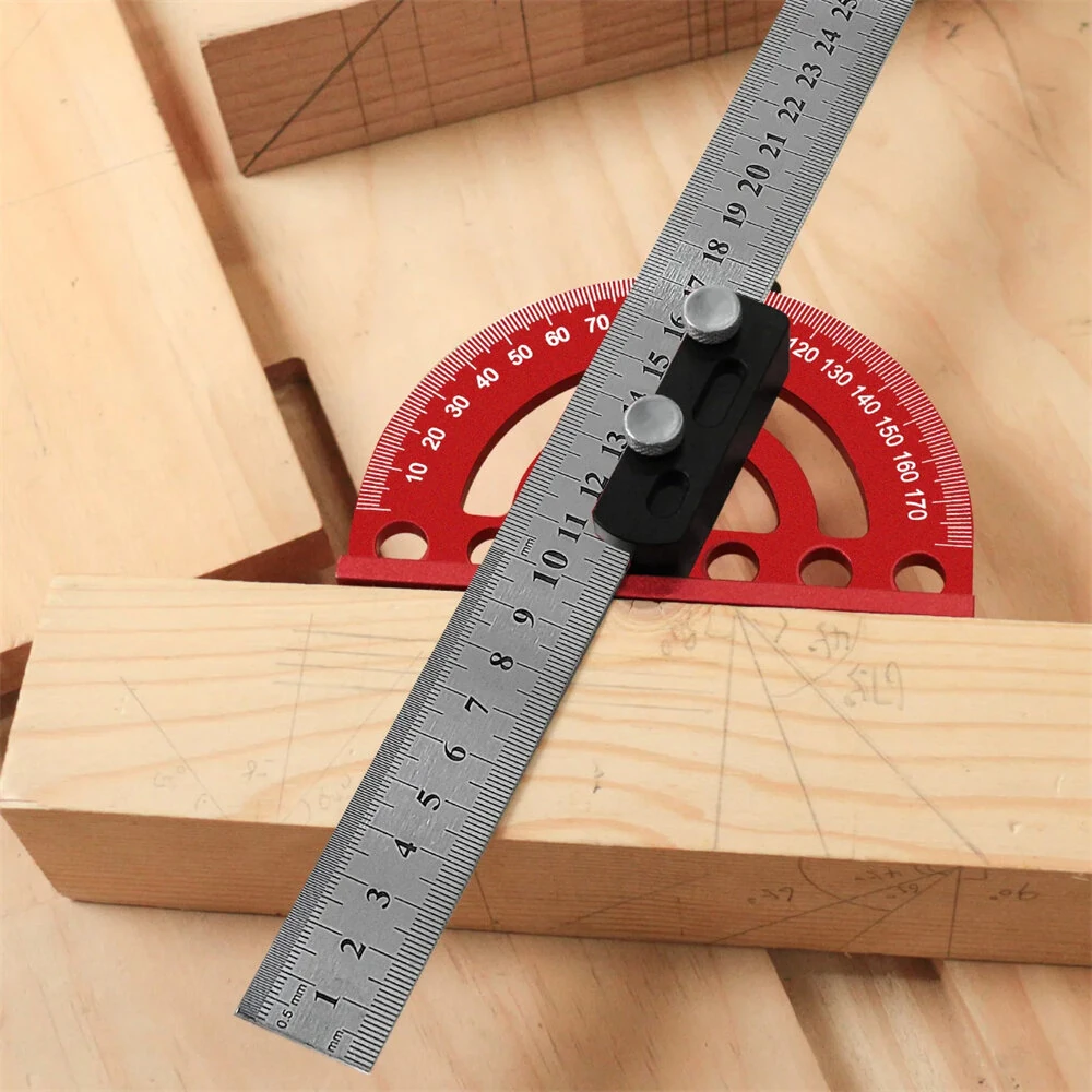 Combination Semi Circular Angle Finder 0 180 Degree Protractor with Detachable 330mm Ruler Precision Woodworking Measurement Tool — Combination