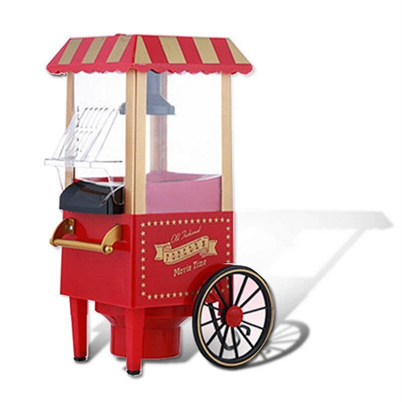 Comfook 1100W Mini Vintage Pushcart Popcorn Maker Home Use Machine with Wheels Transparent Chamber Easy Operation for Family Parties Movie Nights — view 4