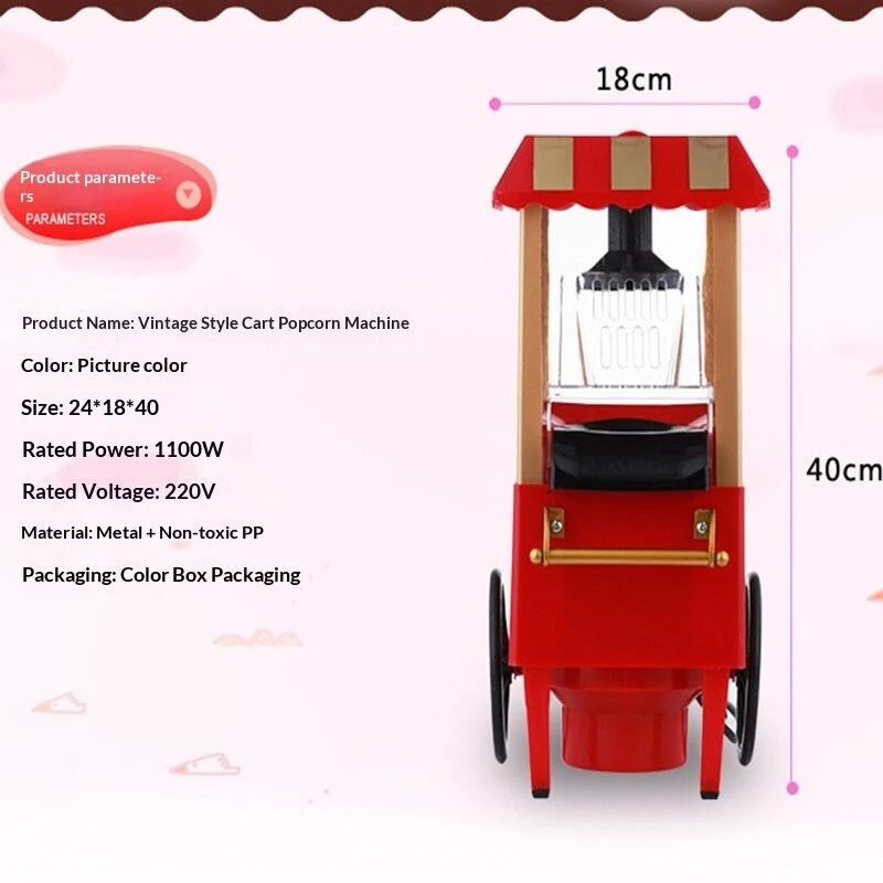 Comfook 1100W Mini Vintage Pushcart Popcorn Maker Home Use Machine with Wheels Transparent Chamber Easy Operation for Family Parties Movie Nights — view 5