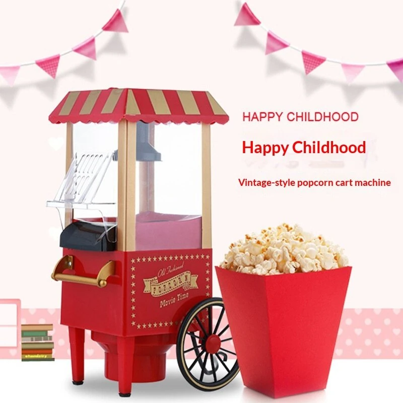 Comfook 1100W Mini Vintage Pushcart Popcorn Maker Home Use Machine with Wheels Transparent Chamber Easy Operation for Family Parties Movie Nights — view 6
