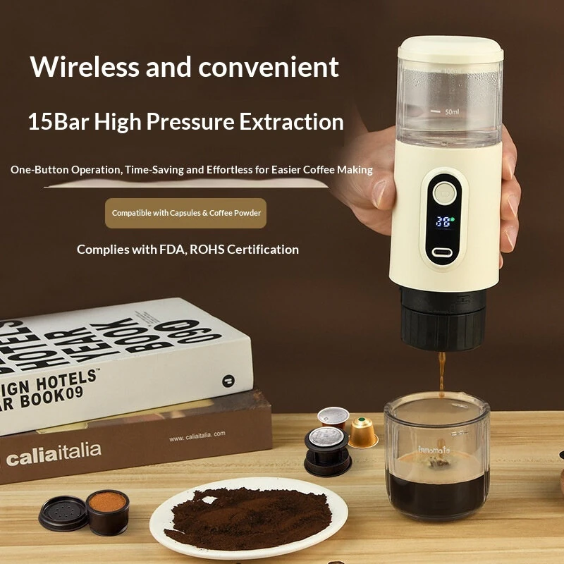 Comfook 15-Bar Portable Espresso Machine With 100ml Water Tank Type-C USB Rechargeable 2500mAh Battery Compatible With NS Capsules & Ground Coffee — view 5