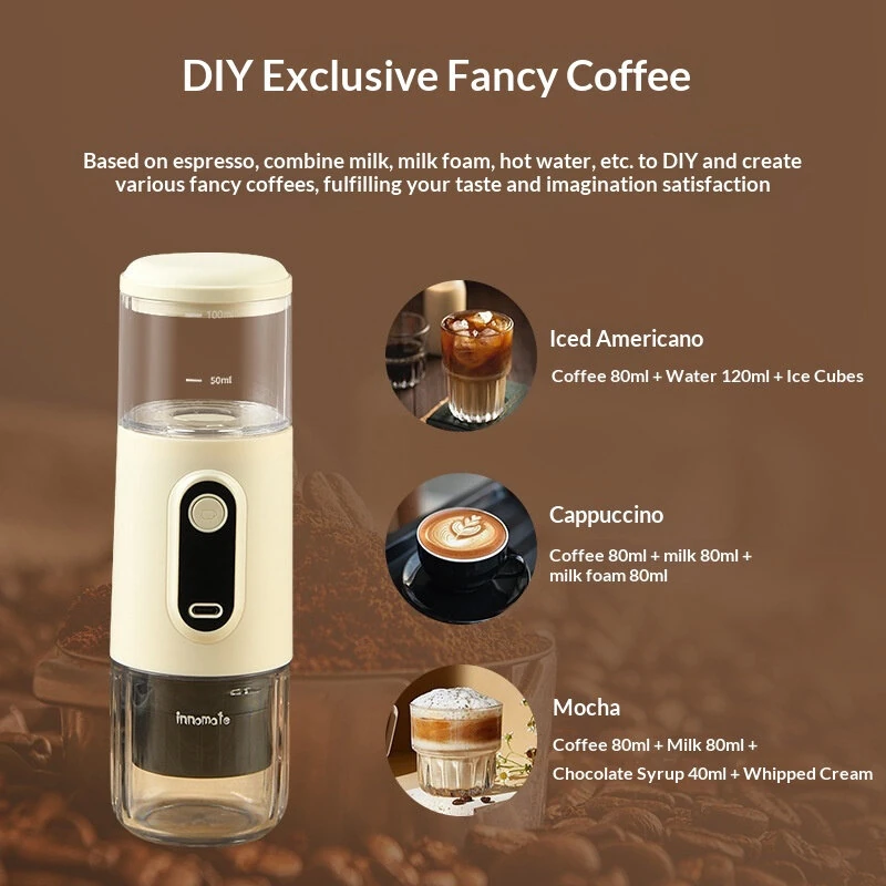 Comfook 15-Bar Portable Espresso Machine With 100ml Water Tank Type-C USB Rechargeable 2500mAh Battery Compatible With NS Capsules & Ground Coffee — view 8