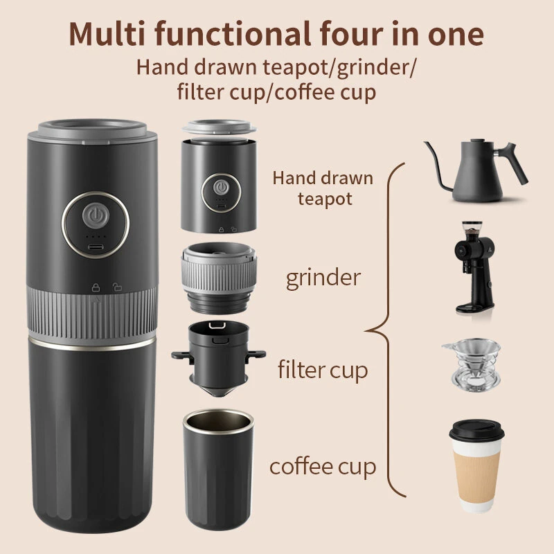 Comfook CM-2566 Portable Coffee Grinder Electric Burr Mill 1500mAh With 350ml Stainless Steel Cup Integrated Pour Over Kit for Travel Outdoor Camping — view 5