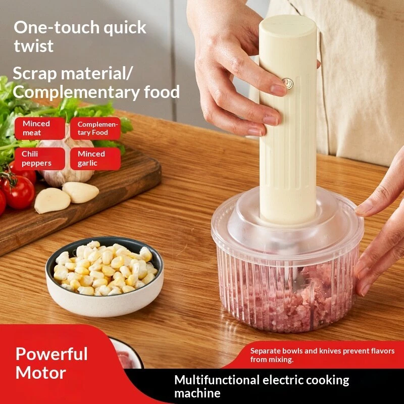 Comfook Multi-functional Electric Meat Grinder with 3 Bowls Cordless USB Rechargeable 60W Powerful Food Processor for Mincing Slicing Blending Cooking — view 4