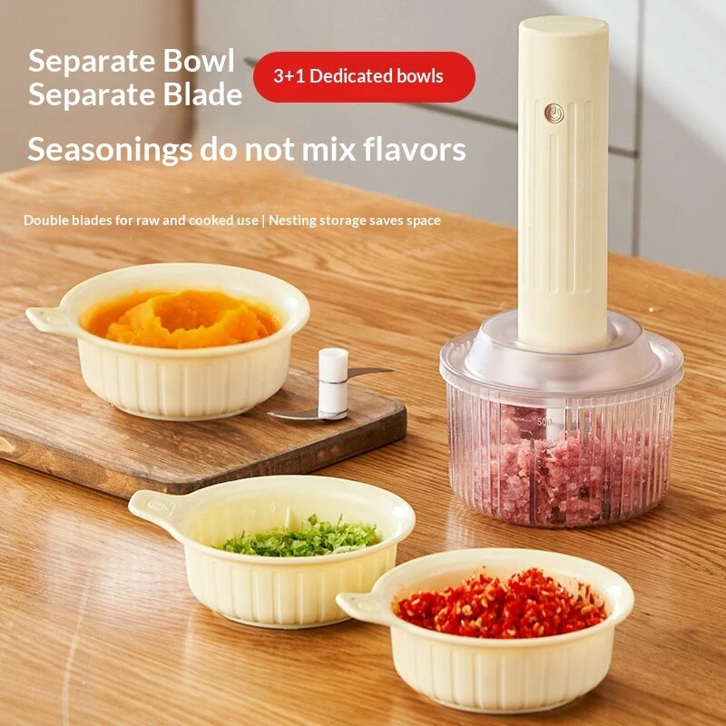 Comfook Multi-functional Electric Meat Grinder with 3 Bowls Cordless USB Rechargeable 60W Powerful Food Processor for Mincing Slicing Blending Cooking — view 5