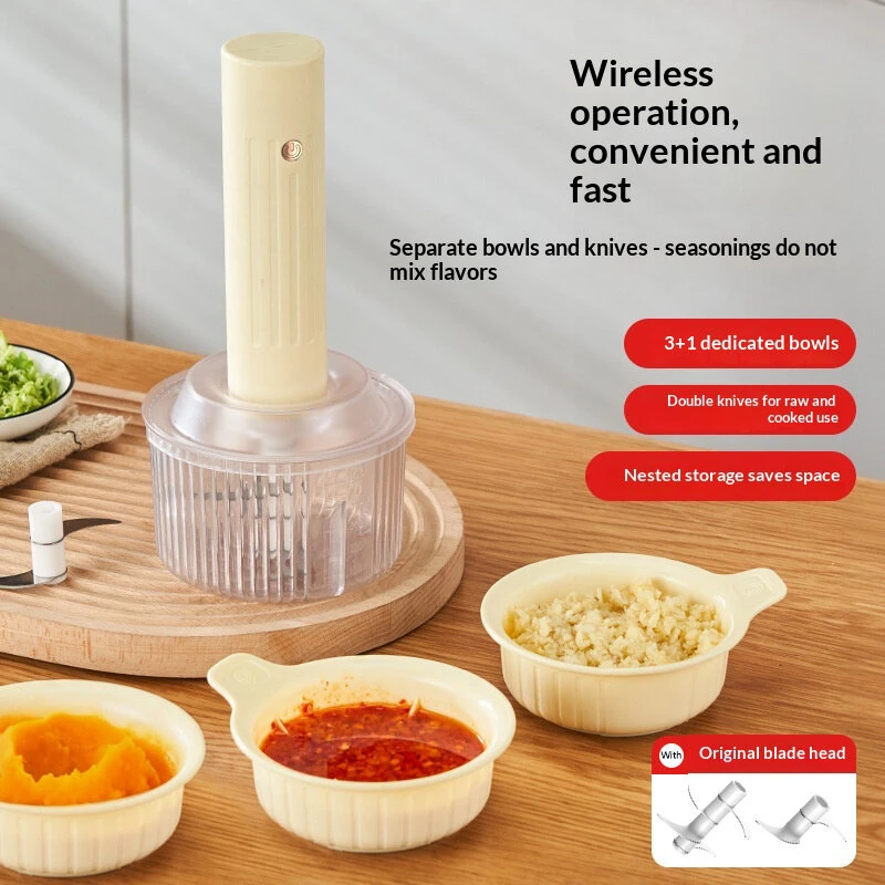 Comfook Multi-functional Electric Meat Grinder with 3 Bowls Cordless USB Rechargeable 60W Powerful Food Processor for Mincing Slicing Blending Cooking — view 6