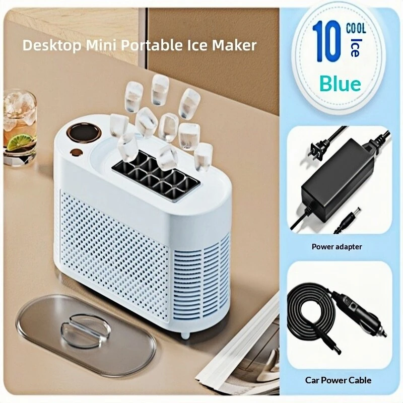 Comfook Portable Mini Desktop Ice Maker Quick 8/10 Solid Ice Cubes in 15 Mins Quiet & Compact for Home Office Camping Car Use — view 3